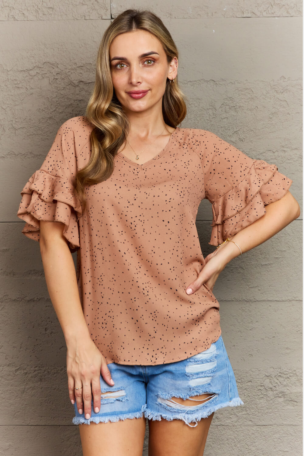 Darling Delights Polka Dot Woven Top - Brown / S - Women’s Clothing & Accessories - Shirts & Tops - 1 - 2024