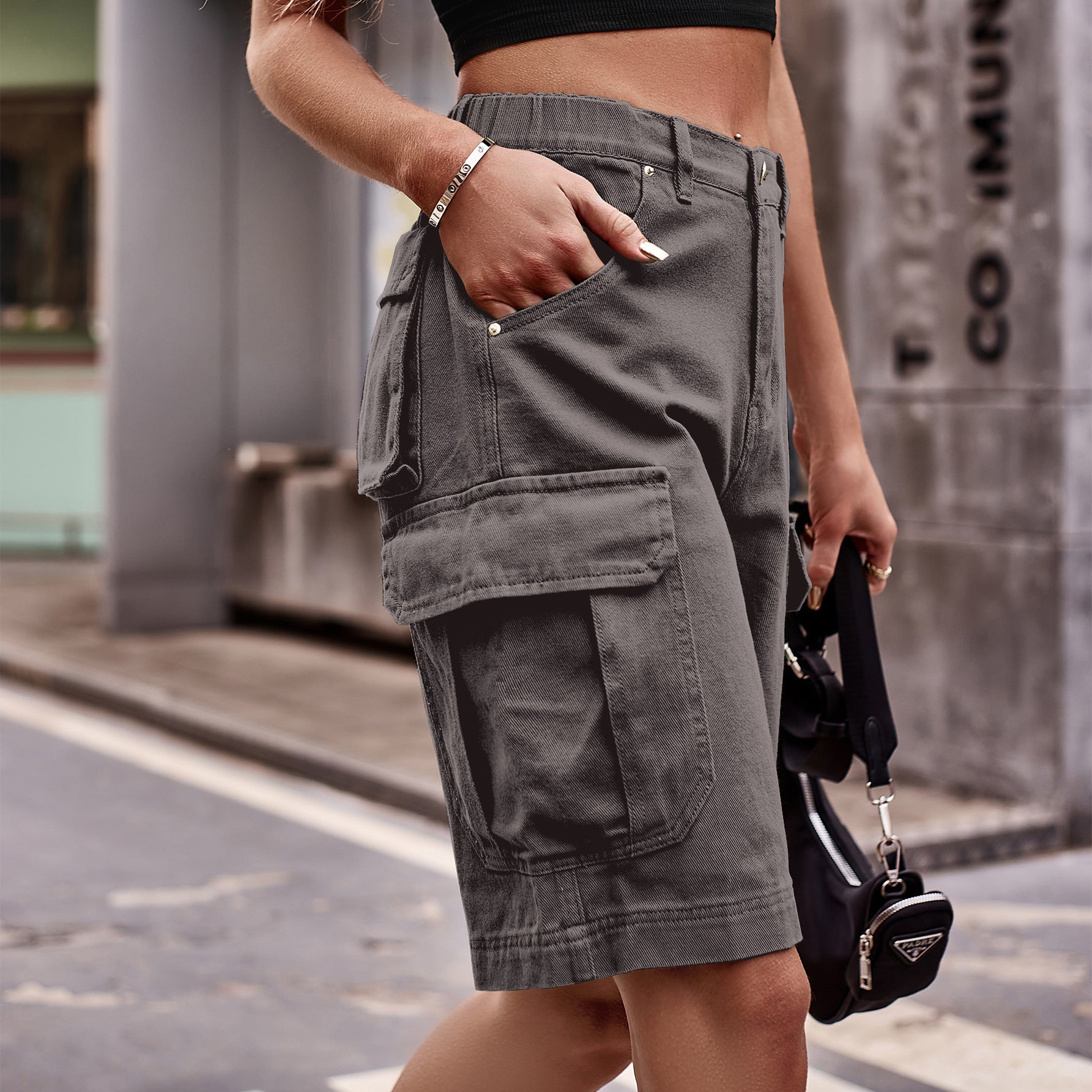 Denim Cargo Shorts with Pockets - Dark Gray / S - Women’s Clothing & Accessories - Shorts - 22 - 2024