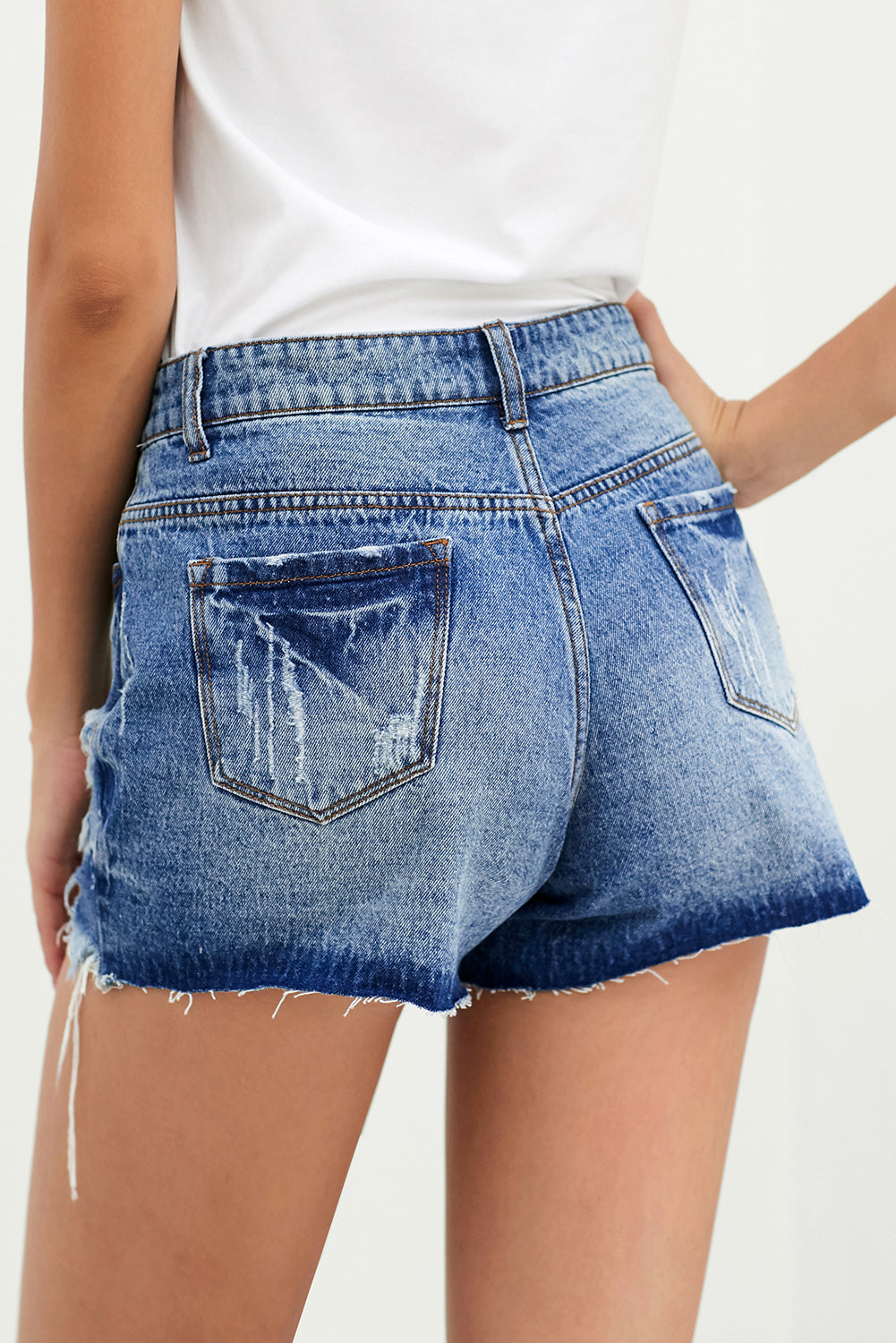 Distressed Button Fly Denim Shorts - Women’s Clothing & Accessories - Shorts - 2 - 2024