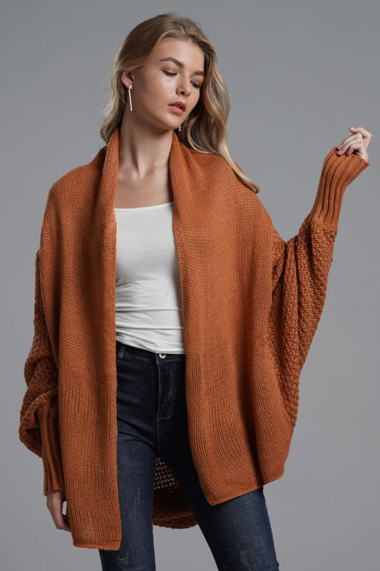 Dolman Sleeve Open Front Ribbed Trim Longline Cardigan - Orange / One Size - Women’s Clothing & Accessories - Shirts