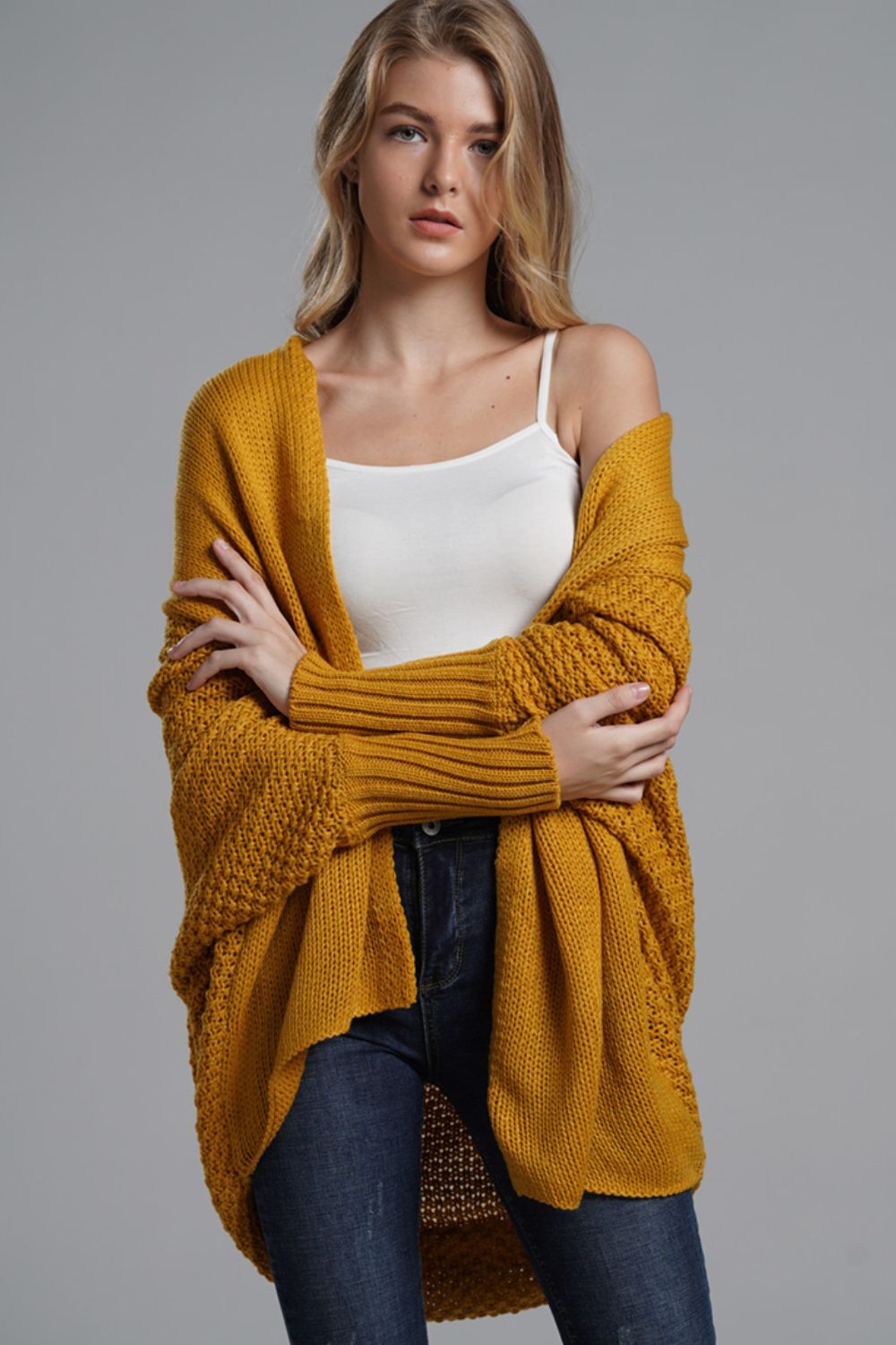 Dolman Sleeve Open Front Ribbed Trim Longline Cardigan - Women’s Clothing & Accessories - Shirts & Tops - 20 - 2024