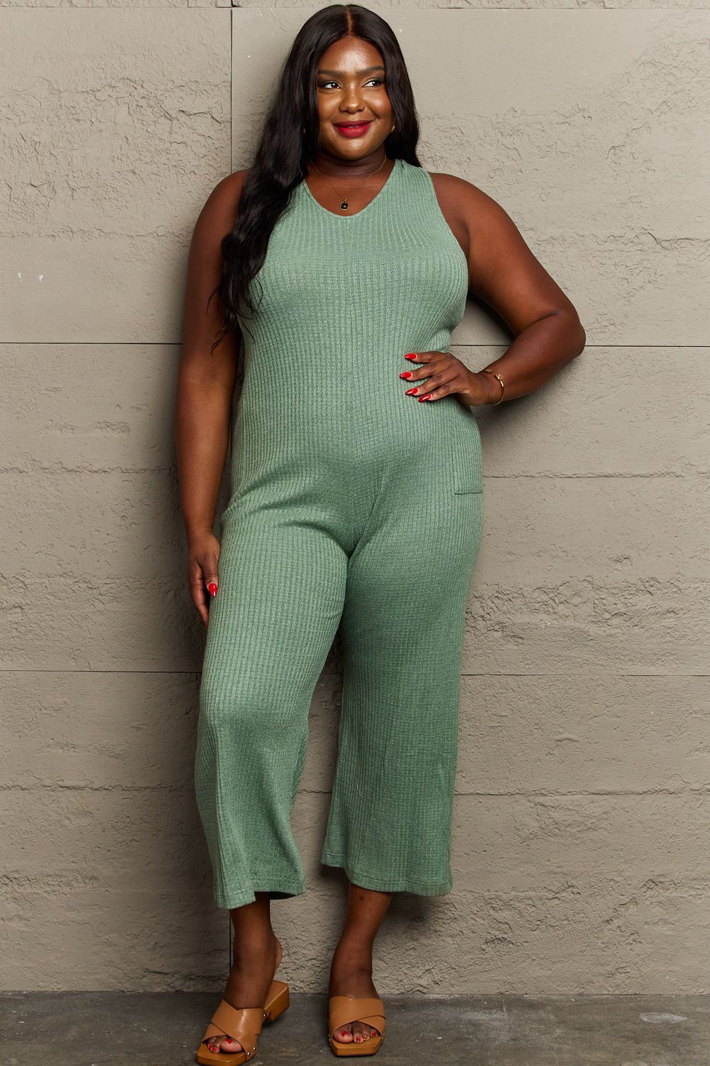 Don’t Get It Twisted Full Size Rib Knit Jumpsuit - Green / S - Women’s Clothing & Accessories - Jumpsuits & Rompers