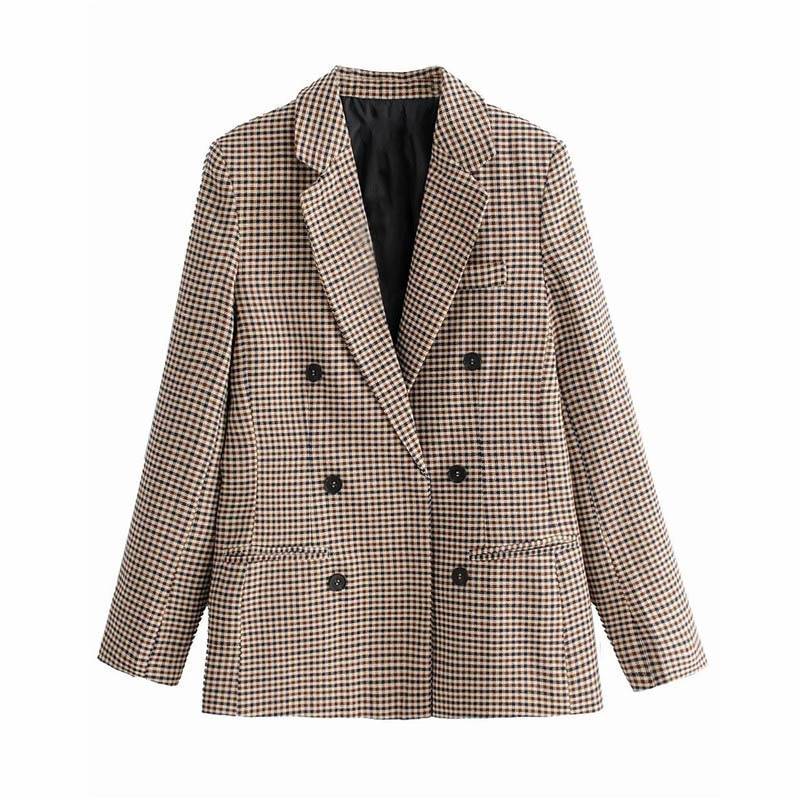 Double Breasted Checkered Blazer - Women’s Clothing & Accessories - Coats & Jackets - 8 - 2024