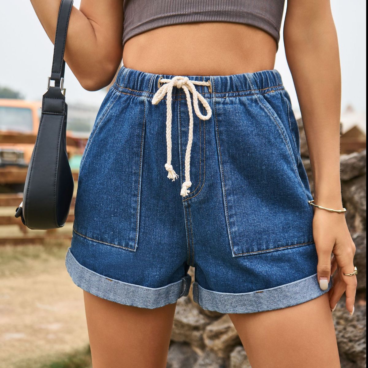 Drawstring High Waist Denim Shorts with Pockets - Blue / S - Women’s Clothing & Accessories - Shorts - 9 - 2024