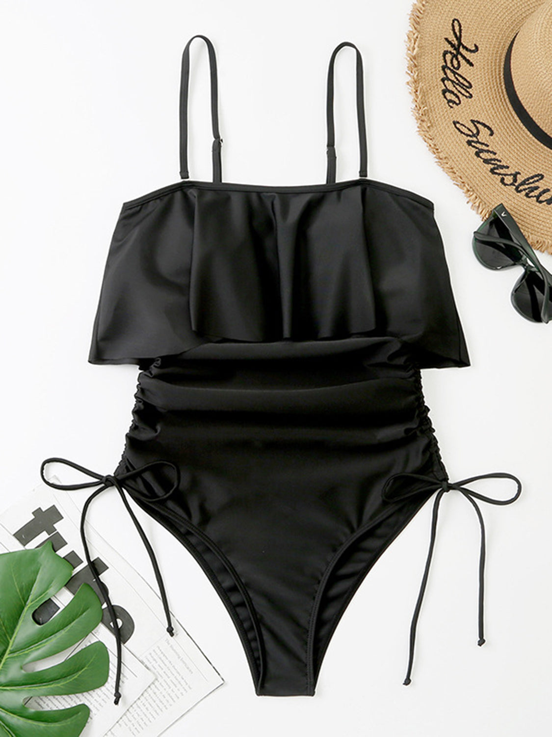 Drawstring Layered Spaghetti Strap One-Piece Swimwear - Women’s Clothing & Accessories - Swimwear - 5 - 2024