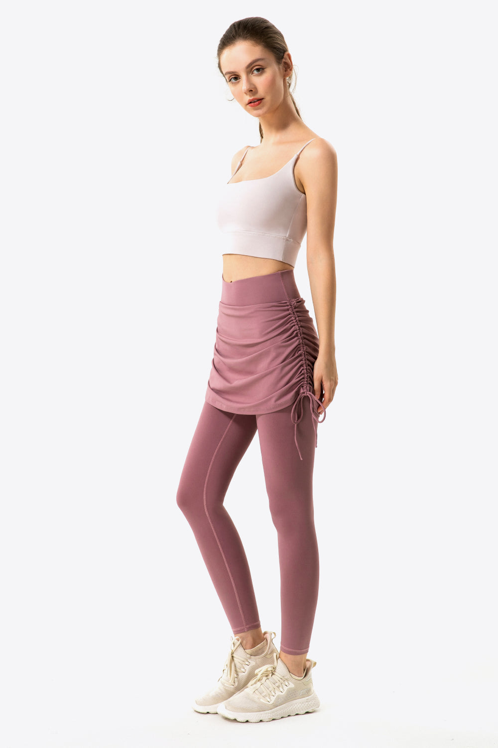 Drawstring Ruched Faux Layered Yoga Leggings - Women’s Clothing & Accessories - Pants - 6 - 2024