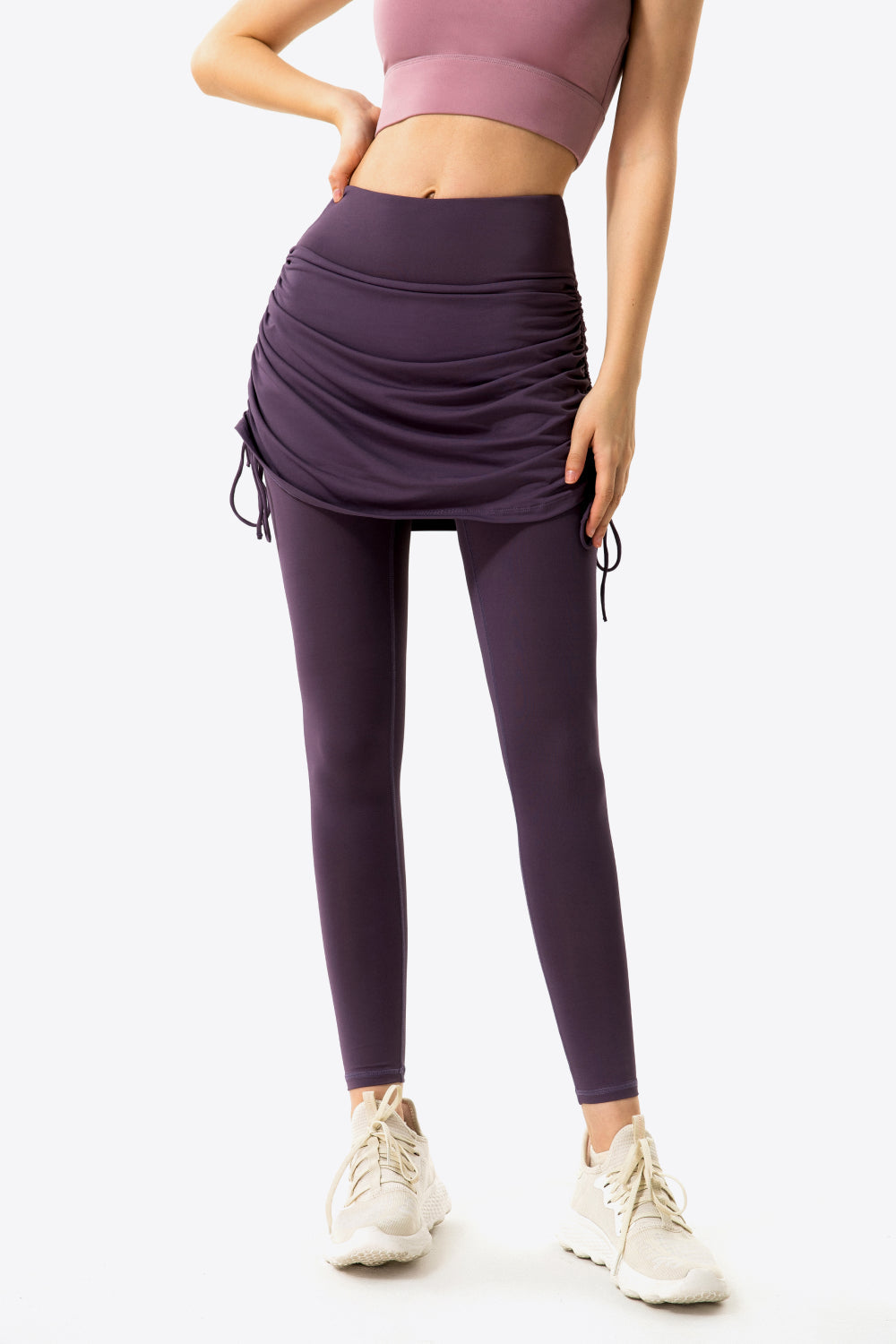 Drawstring Ruched Faux Layered Yoga Leggings - Purple / S - Women’s Clothing & Accessories - Pants - 21 - 2024