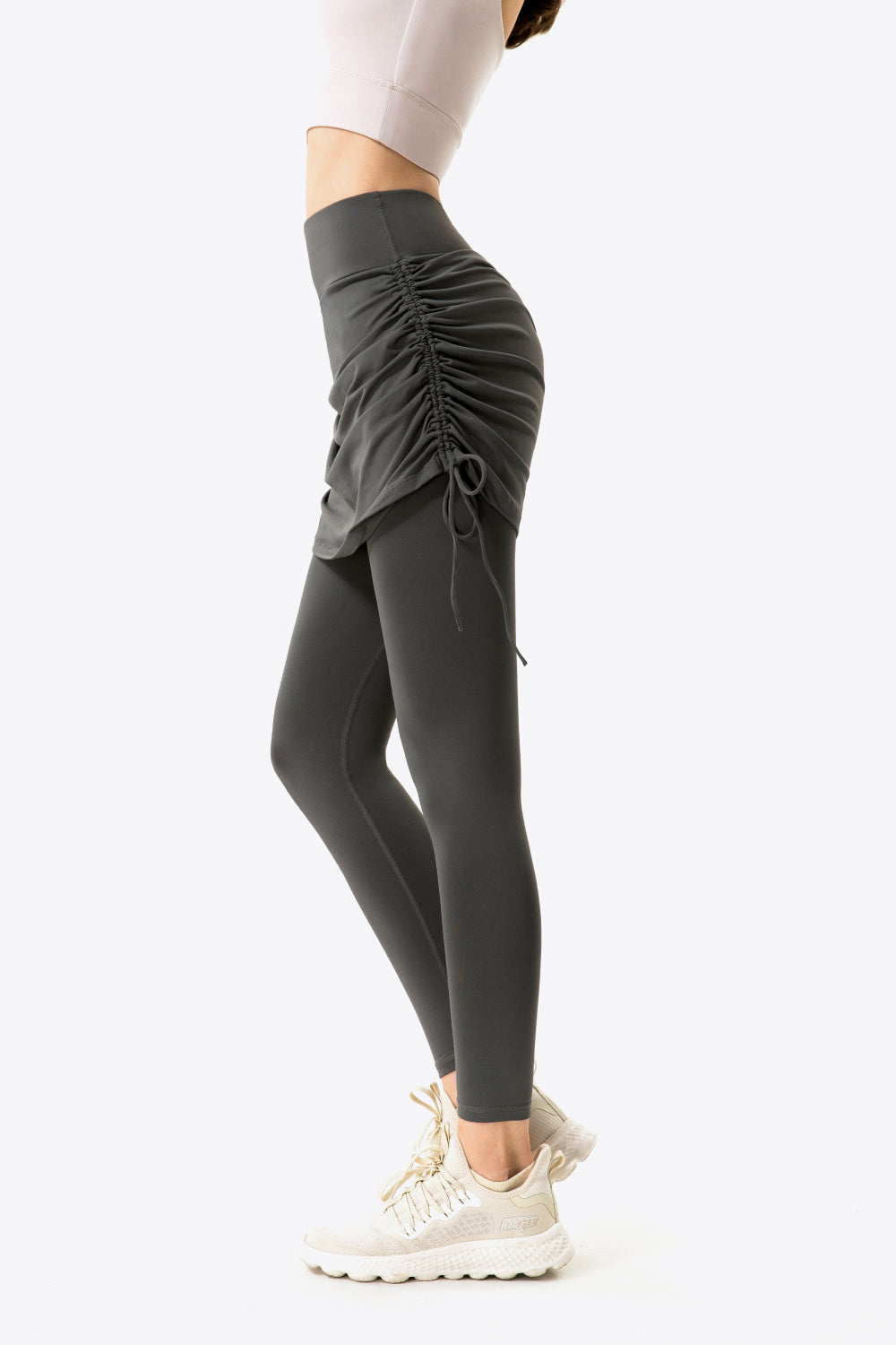 Drawstring Ruched Faux Layered Yoga Leggings - Women’s Clothing & Accessories - Pants - 18 - 2024