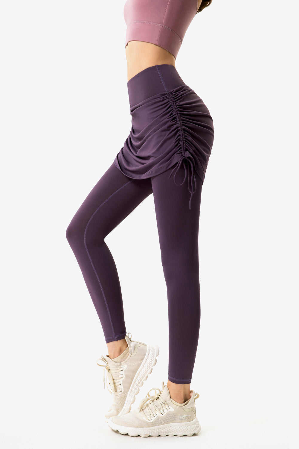 Drawstring Ruched Faux Layered Yoga Leggings - Women’s Clothing & Accessories - Pants - 22 - 2024
