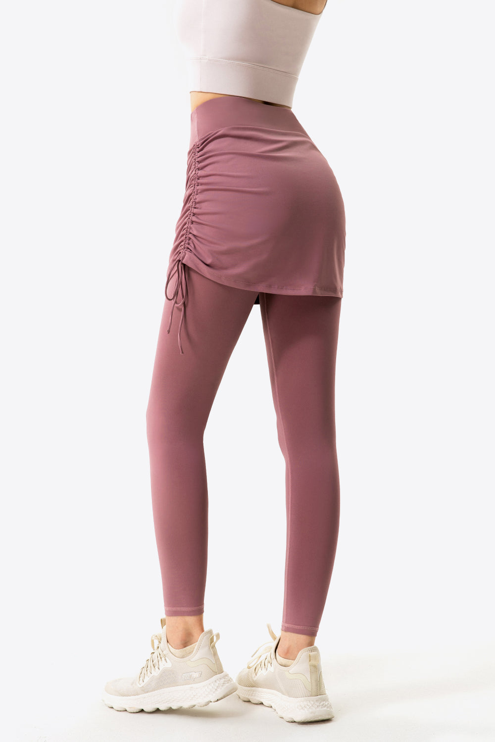 Drawstring Ruched Faux Layered Yoga Leggings - Women’s Clothing & Accessories - Pants - 4 - 2024