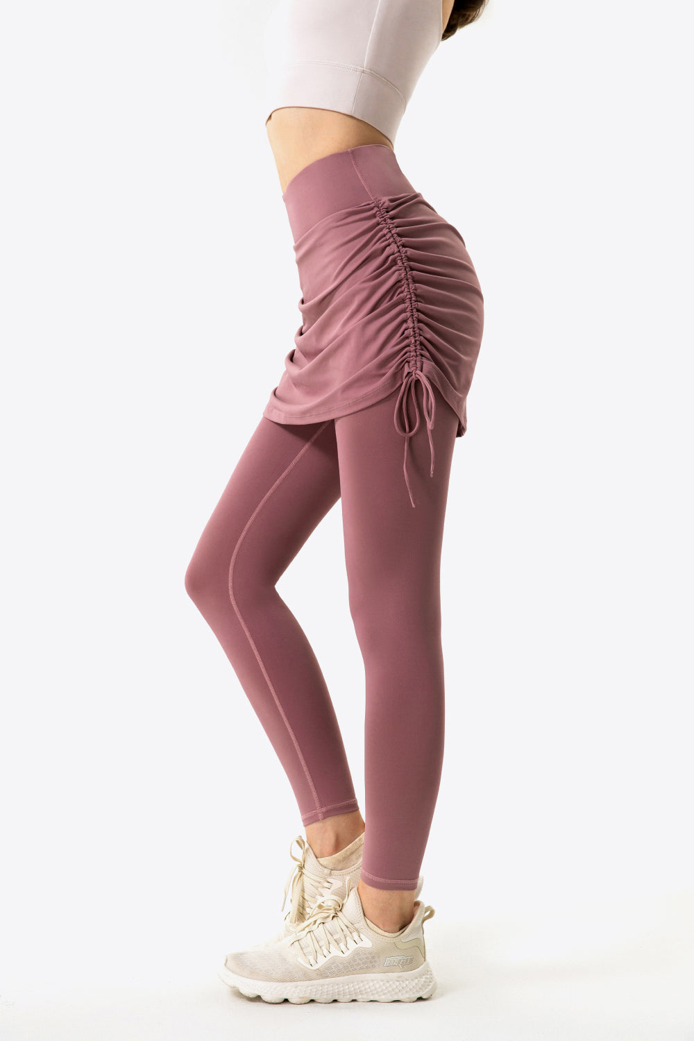 Drawstring Ruched Faux Layered Yoga Leggings - Women’s Clothing & Accessories - Pants - 3 - 2024