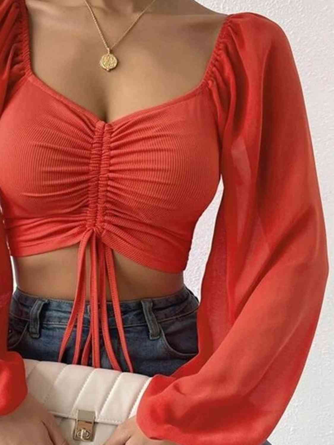 Drawstring Sweetheart Neck Cropped Top - Women’s Clothing & Accessories - Shirts & Tops - 26 - 2024