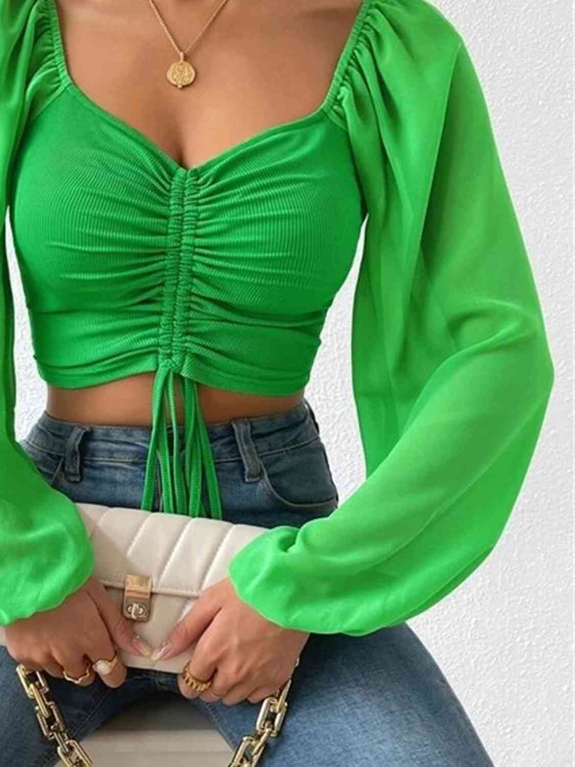 Drawstring Sweetheart Neck Cropped Top - Women’s Clothing & Accessories - Shirts & Tops - 24 - 2024