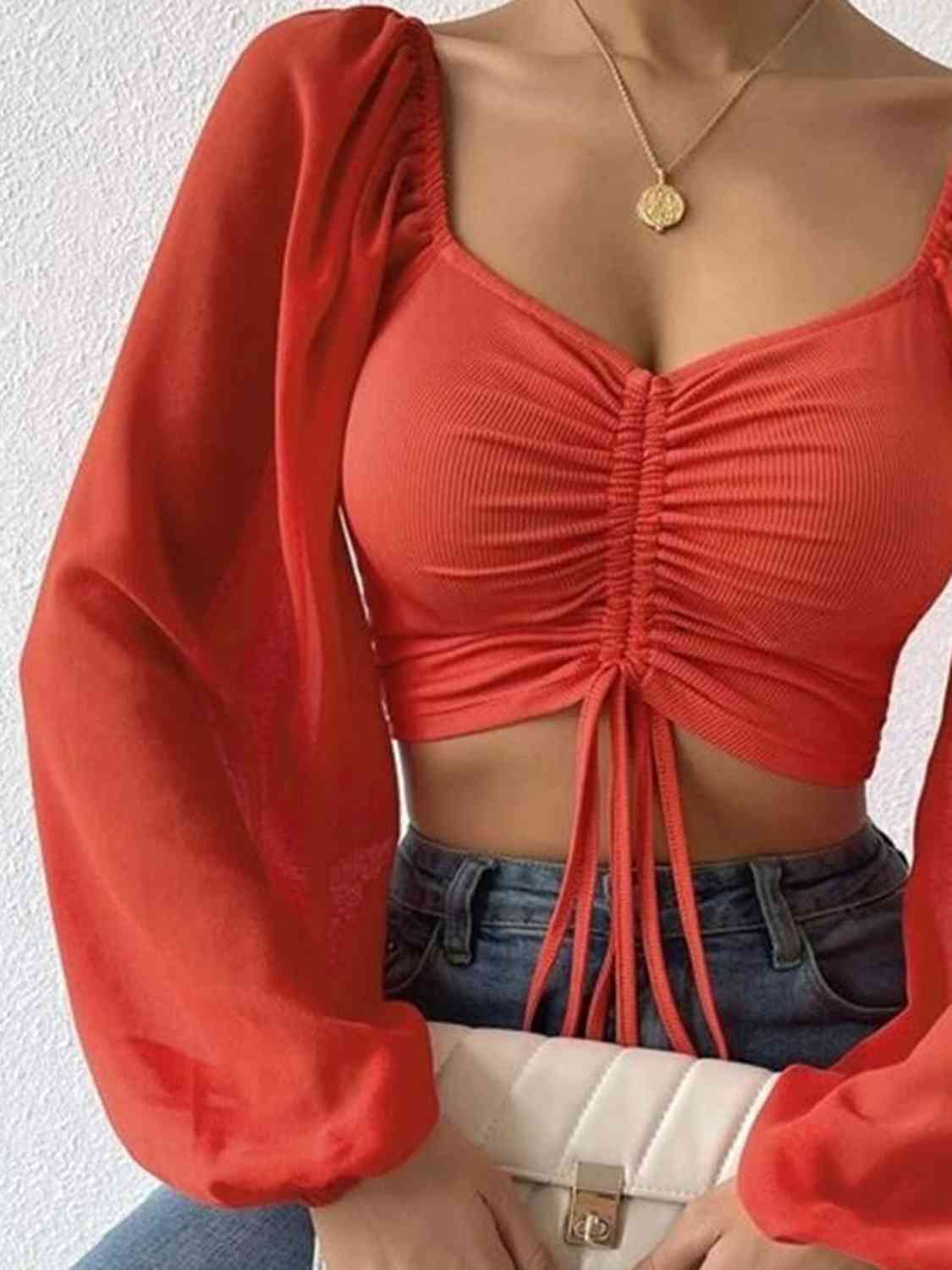 Drawstring Sweetheart Neck Cropped Top - Women’s Clothing & Accessories - Shirts & Tops - 27 - 2024