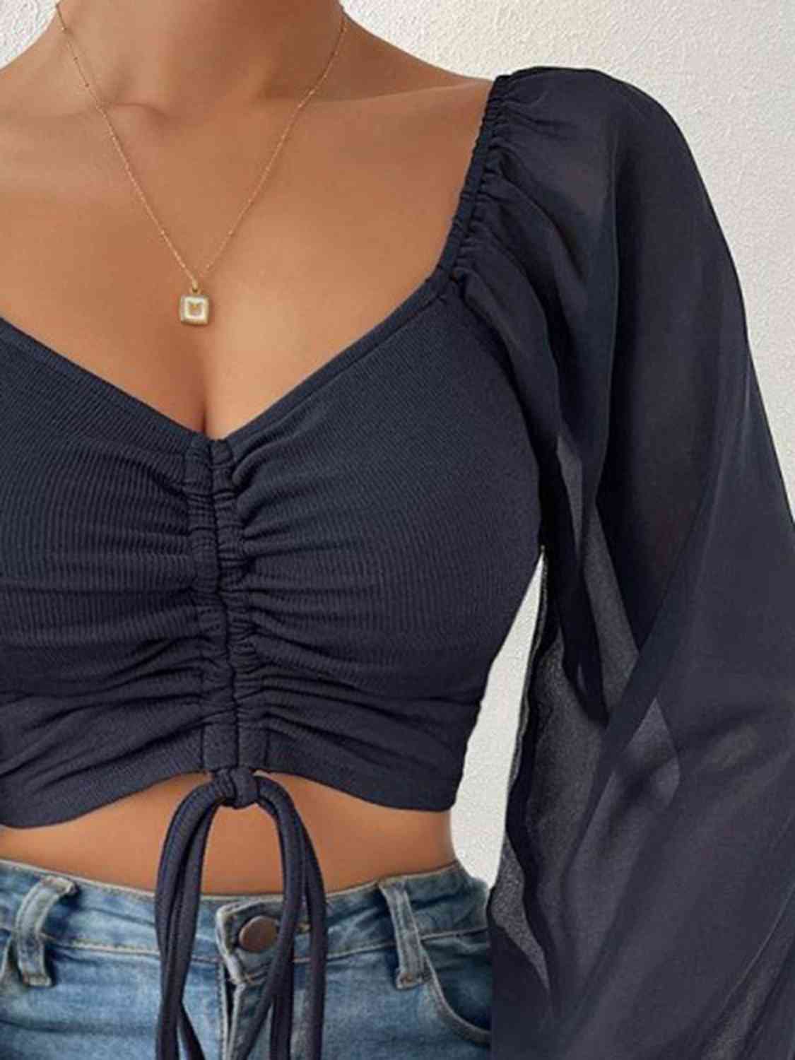 Drawstring Sweetheart Neck Cropped Top - Women’s Clothing & Accessories - Shirts & Tops - 21 - 2024