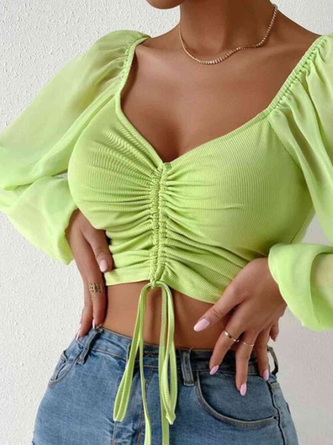 Drawstring Sweetheart Neck Cropped Top - Women’s Clothing & Accessories - Shirts & Tops - 35 - 2024