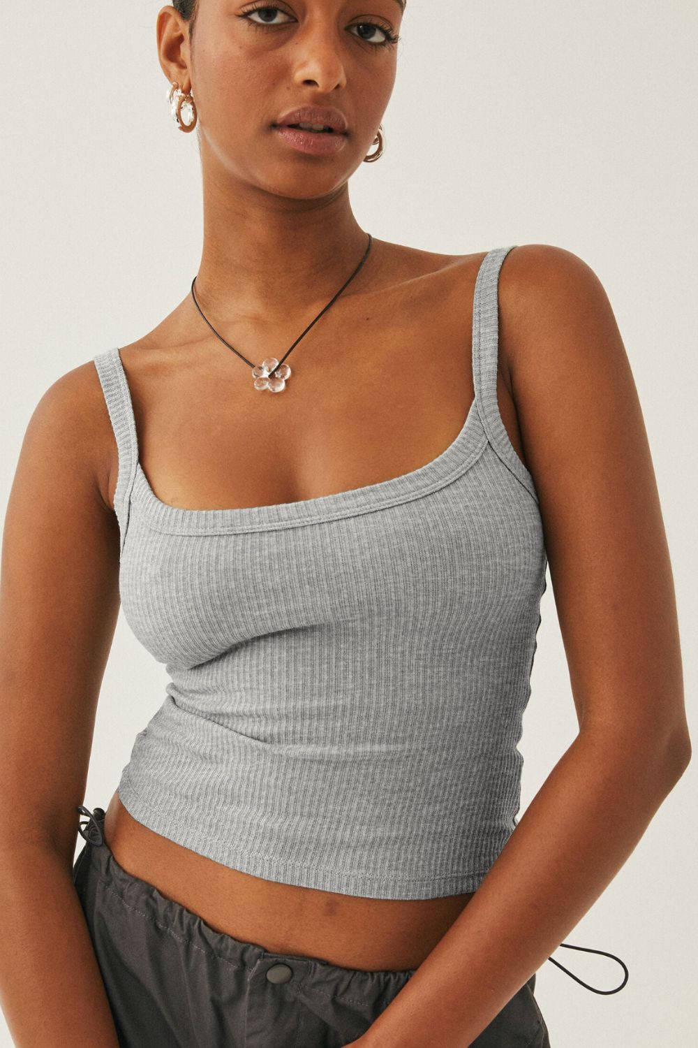 In Your Dreams Ribbed Cropped Cami - Gray / S - Women’s Clothing & Accessories - Shirts & Tops - 10 - 2024