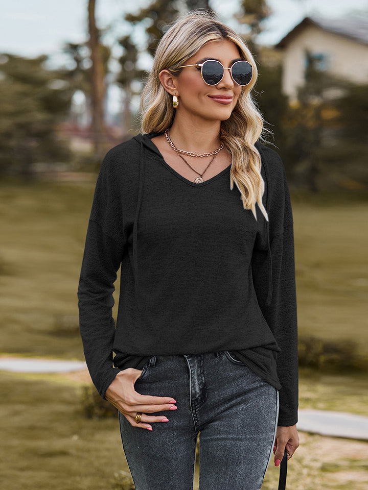 Dropped Shoulder Hooded Blouse - Black / S - Women’s Clothing & Accessories - Shirts & Tops - 5 - 2024