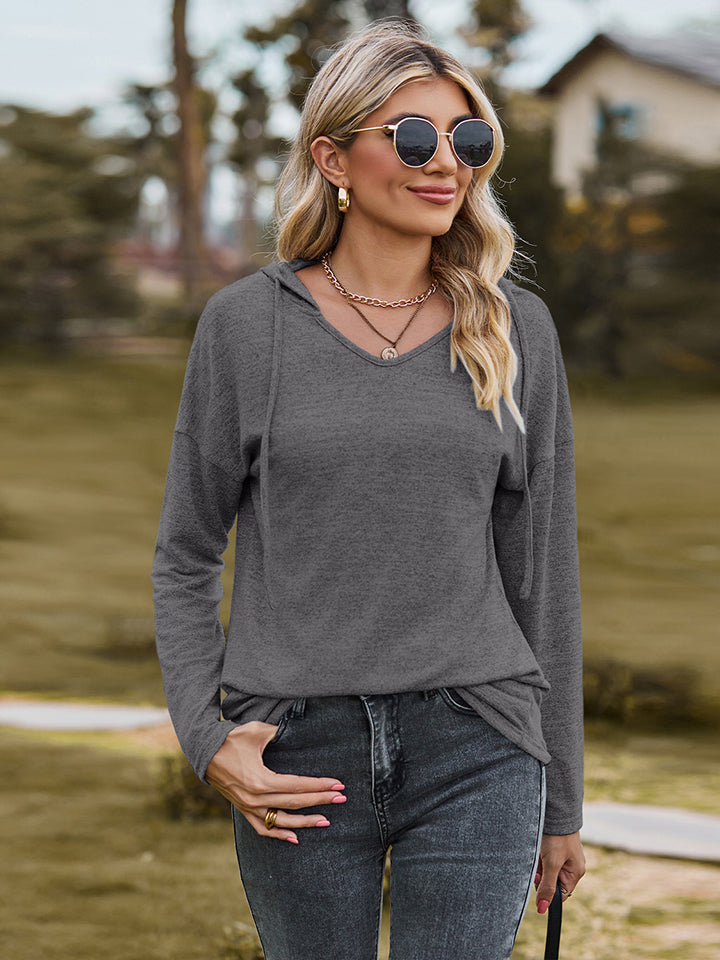 Dropped Shoulder Hooded Blouse - Gray / S - Women’s Clothing & Accessories - Shirts & Tops - 9 - 2024