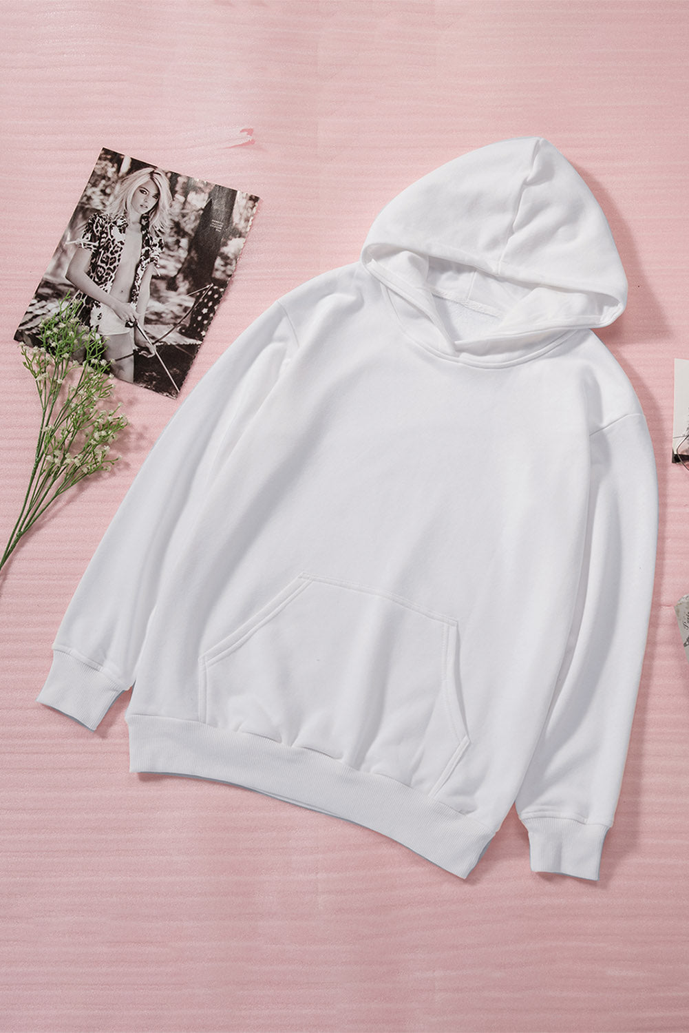 Dropped Shoulder Kangaroo Pocket Hoodie - White / S - Women’s Clothing & Accessories - Shirts & Tops - 9 - 2024