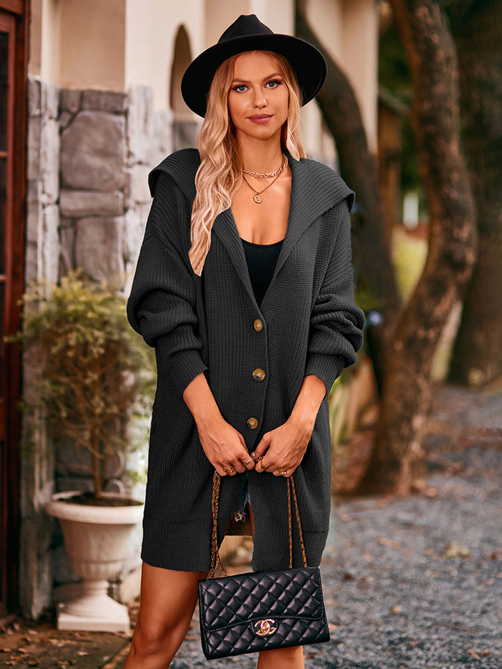 Dropped Shoulder Long Sleeve Cardigan - Black / S - Women’s Clothing & Accessories - Shirts & Tops - 5 - 2024