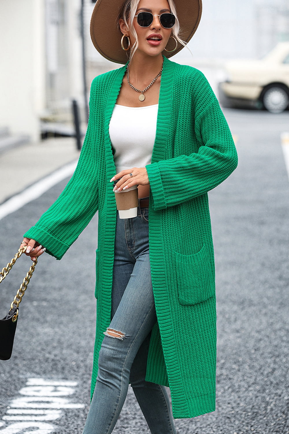Dropped Shoulder Long Sleeve Cardigan with Pocket - Green / S - Women’s Clothing & Accessories - Shirts & Tops - 7