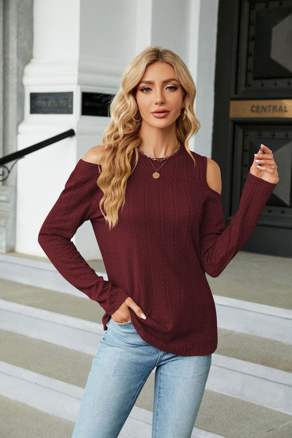 Dropped Shoulder Long Sleeve Blouse - Wine / S - Women’s Clothing & Accessories - Shirts & Tops - 16 - 2024