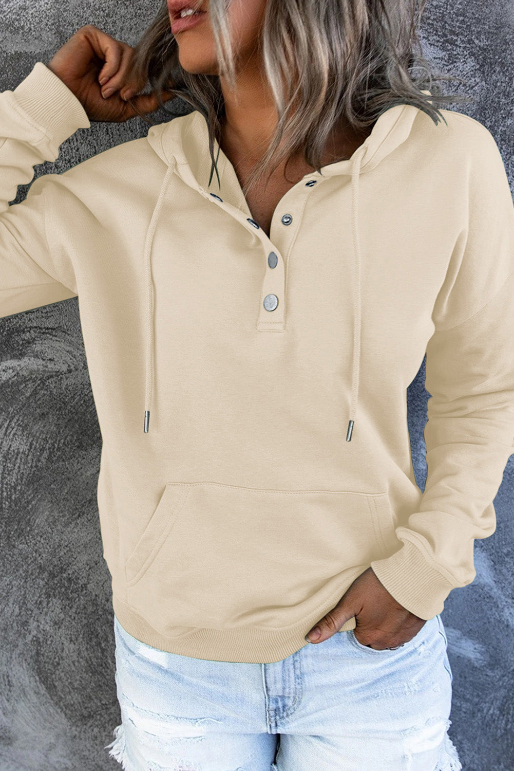 Dropped Shoulder Long Sleeve Hoodie with Pocket - Beige / S - Women’s Clothing & Accessories - Shirts & Tops - 28 - 2024