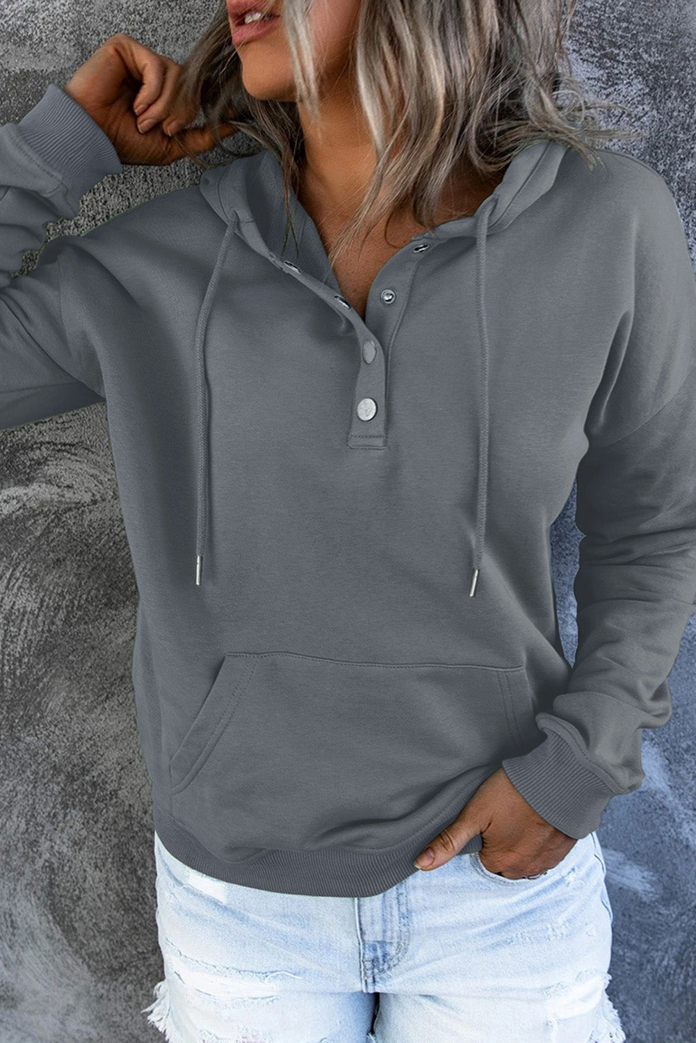 Dropped Shoulder Long Sleeve Hoodie with Pocket - Women’s Clothing & Accessories - Shirts & Tops - 18 - 2024