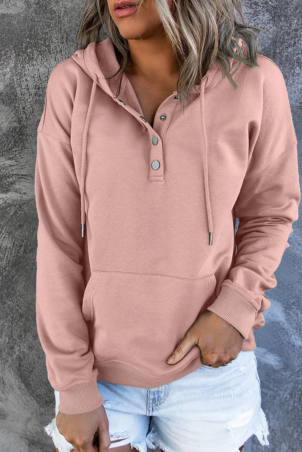 Dropped Shoulder Long Sleeve Hoodie with Pocket - Pink / S - Women’s Clothing & Accessories - Shirts & Tops - 1 - 2024