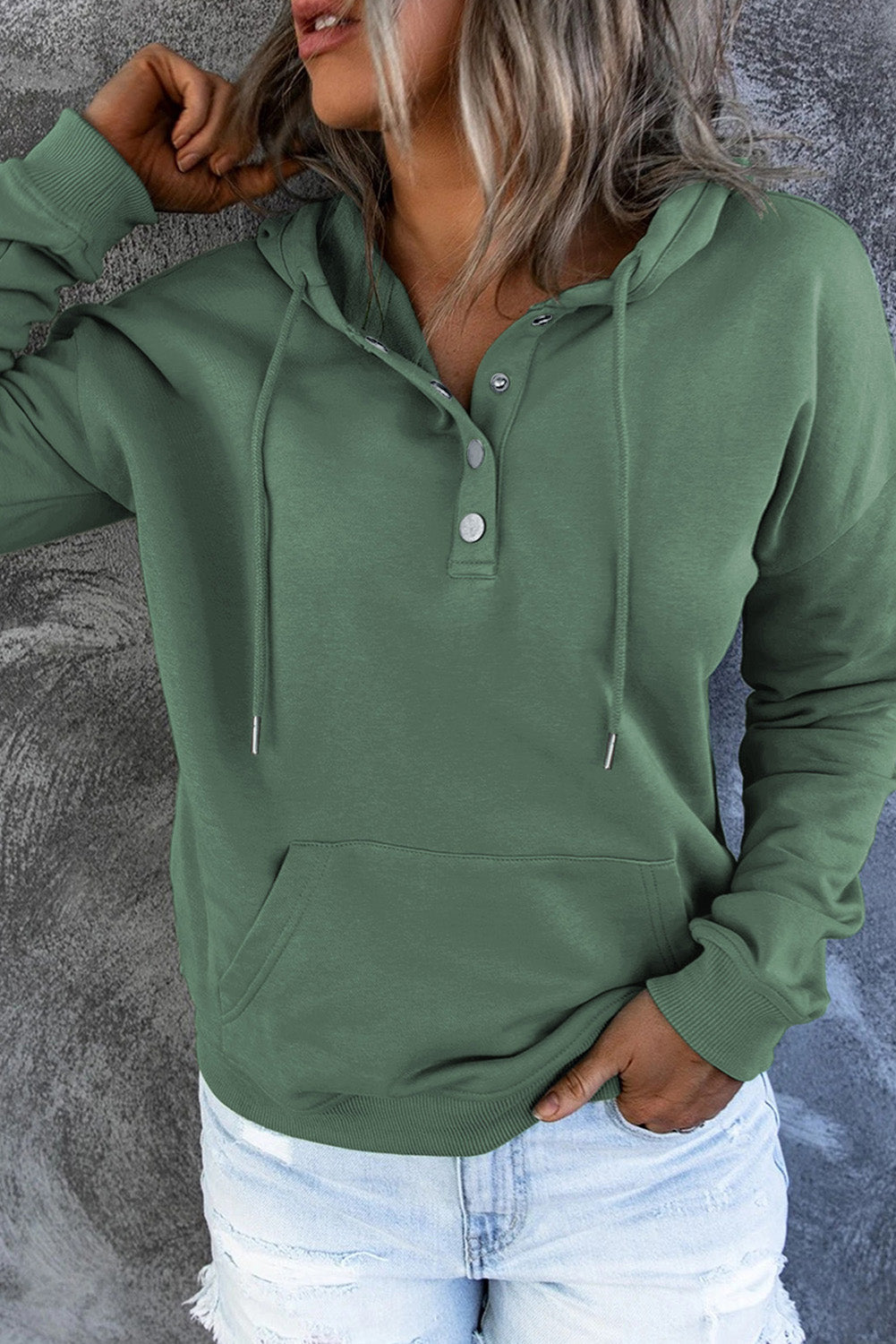 Dropped Shoulder Long Sleeve Hoodie with Pocket - Women’s Clothing & Accessories - Shirts & Tops - 23 - 2024