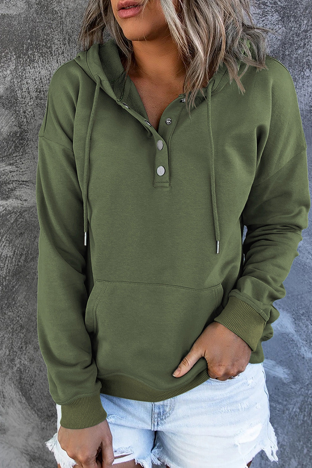 Dropped Shoulder Long Sleeve Hoodie with Pocket - Dark Green / S - Women’s Clothing & Accessories - Shirts & Tops - 4