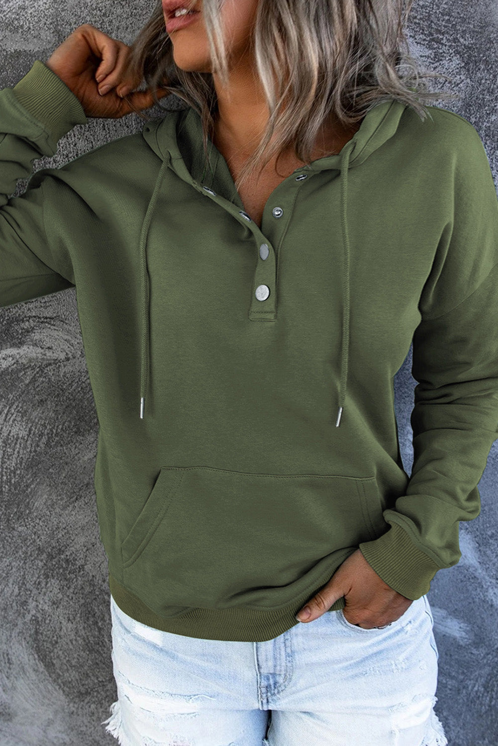 Dropped Shoulder Long Sleeve Hoodie with Pocket - Women’s Clothing & Accessories - Shirts & Tops - 5 - 2024