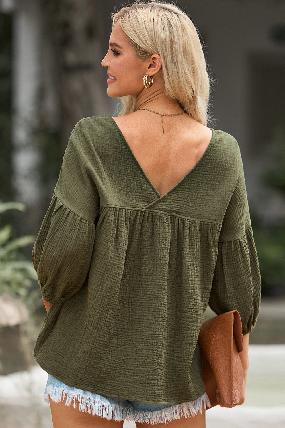 Dropped Shoulder V-Neck Blouse - Women’s Clothing & Accessories - Shirts & Tops - 10 - 2024