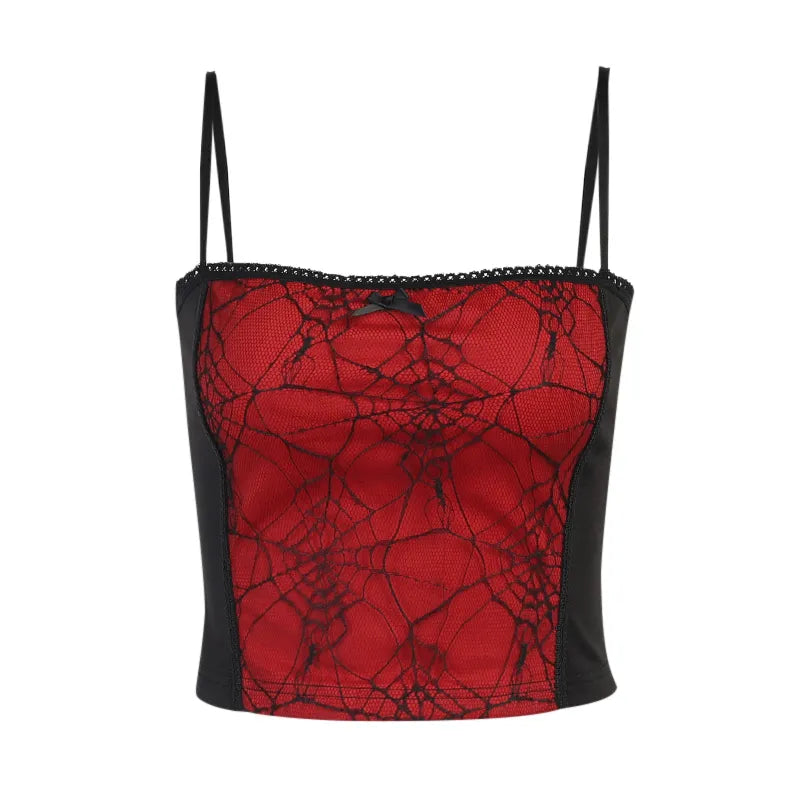 E-girl Gothic Grunge Lace Trim Camisole - Y2K Fairy Coquette Crop Top - Type 7 / S - Women’s Clothing & Accessories