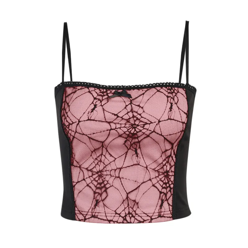 E-girl Gothic Grunge Lace Trim Camisole - Y2K Fairy Coquette Crop Top - Type 8 / S - Women’s Clothing & Accessories