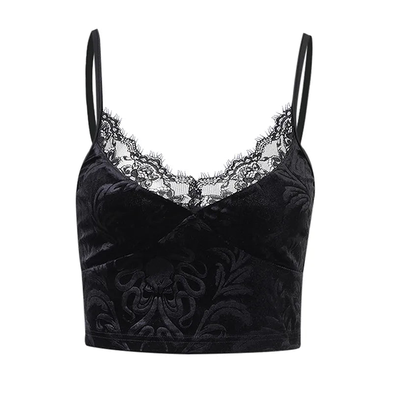 E-girl Gothic Grunge Lace Trim Camisole - Y2K Fairy Coquette Crop Top - Type 4 / S - Women’s Clothing & Accessories