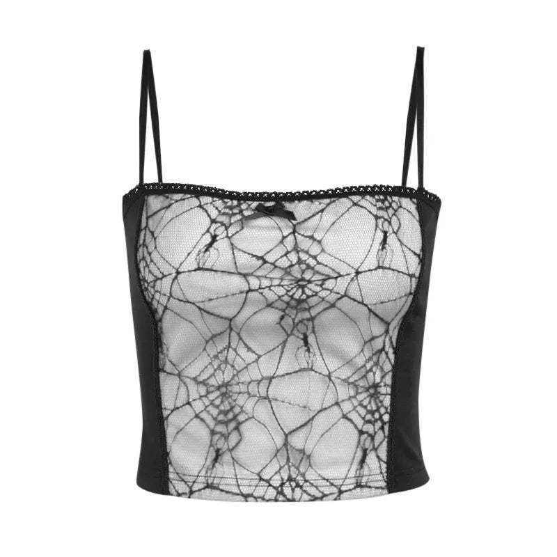 E-girl Gothic Grunge Lace Trim Camisole - Y2K Fairy Coquette Crop Top - Type 6 / S - Women’s Clothing & Accessories