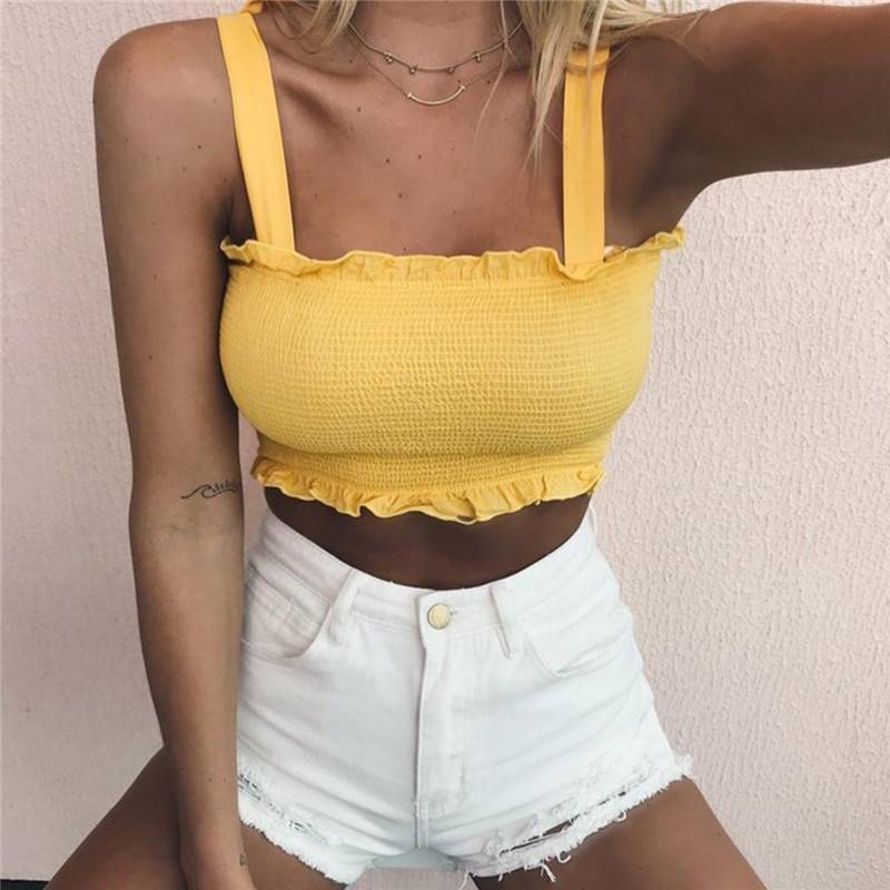 Elastic Summer Crop Top - Yellow / L - Women’s Clothing & Accessories - Shirts & Tops - 19 - 2024