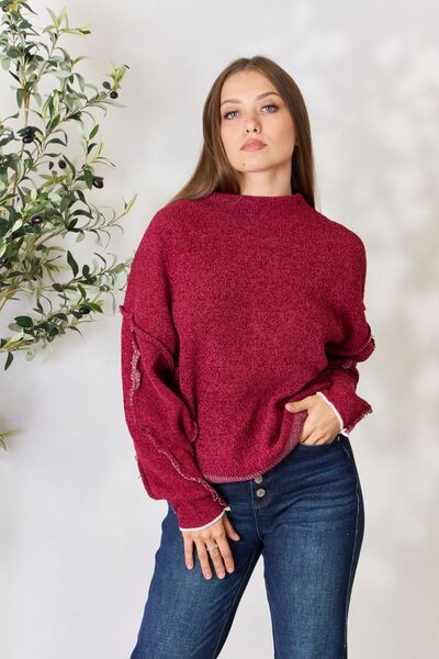 Exposed Seam Mock Neck Long Sleeve Blouse - Red / S/M - Women’s Clothing & Accessories - Shirts & Tops - 1 - 2024