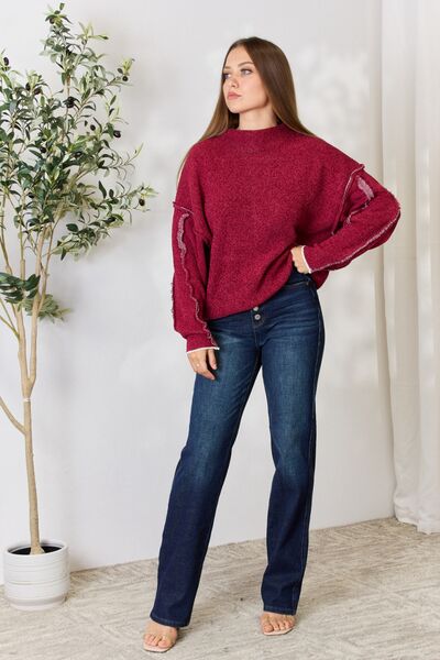 Exposed Seam Mock Neck Long Sleeve Blouse - Women’s Clothing & Accessories - Shirts & Tops - 5 - 2024