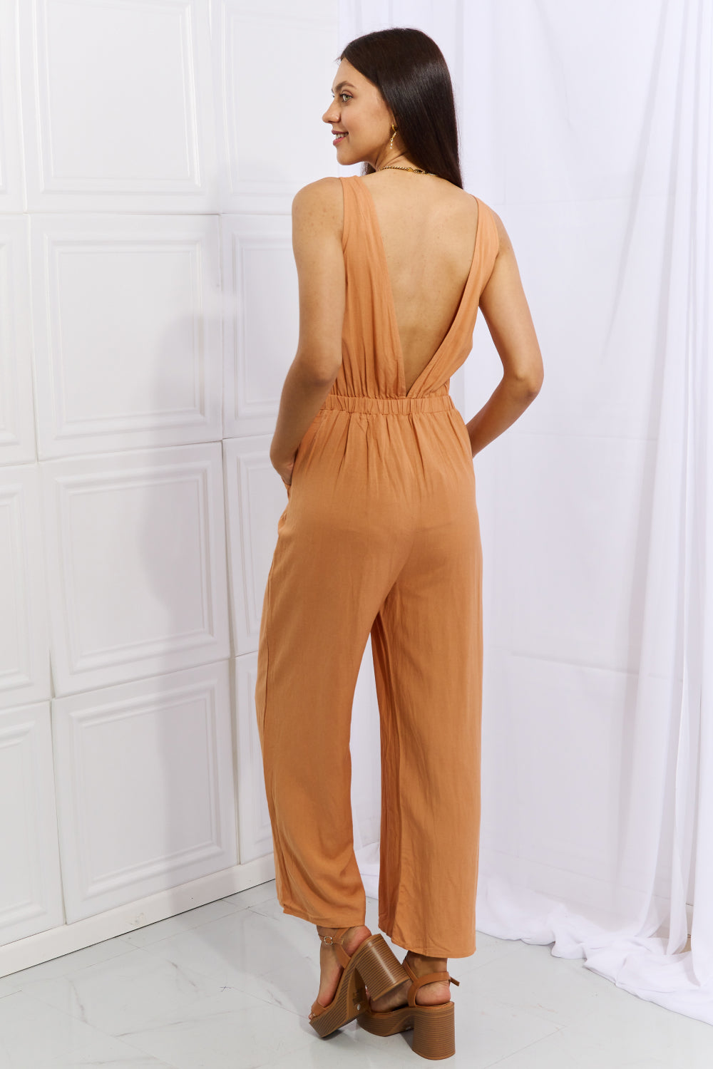 Feels Right Cut Out Detail Wide Leg Jumpsuit in Sherbet - Women’s Clothing & Accessories - Jumpsuits & Rompers - 2