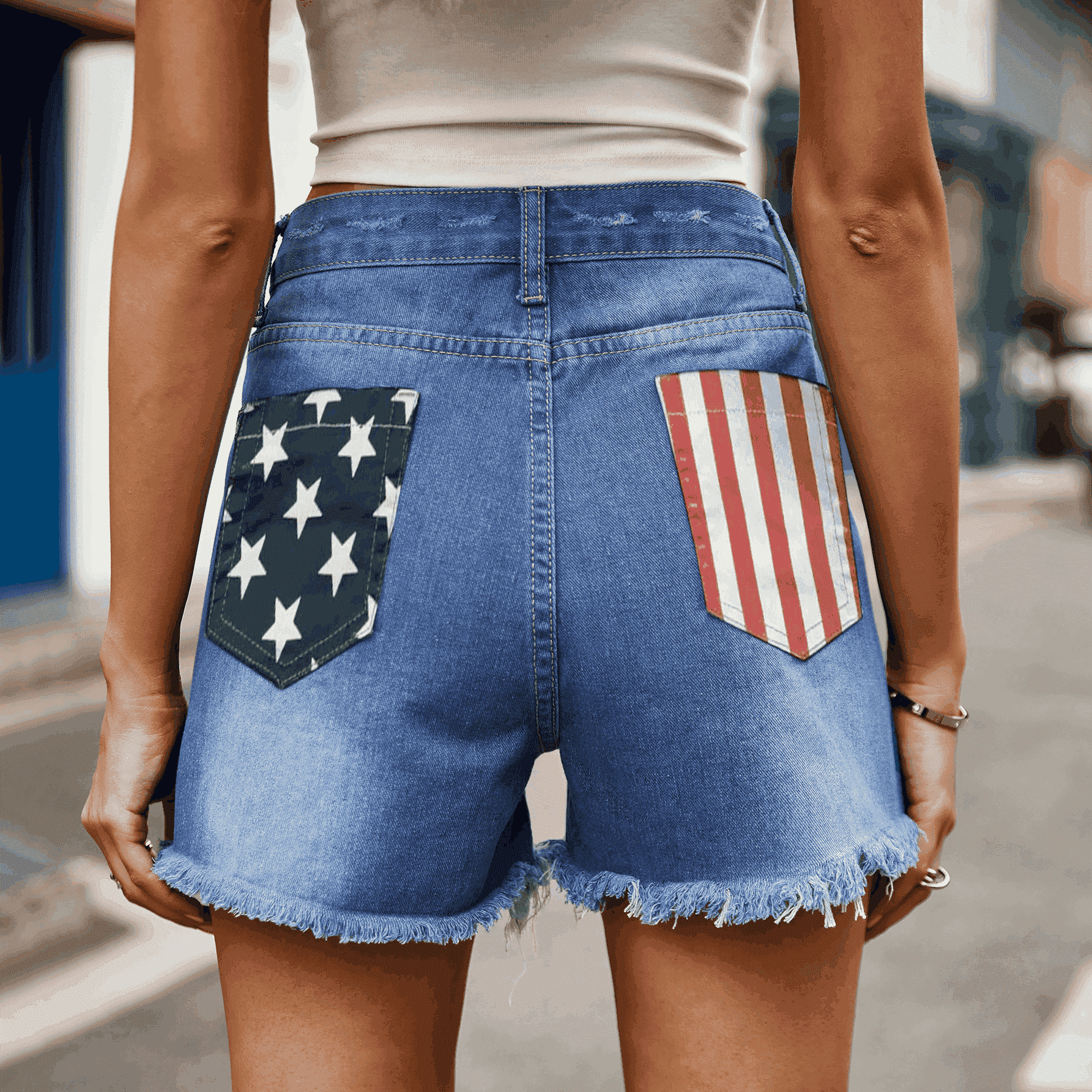 US Flag Distressed Denim Shorts - Medium / S - Women’s Clothing & Accessories - Shorts - 4 - 2024