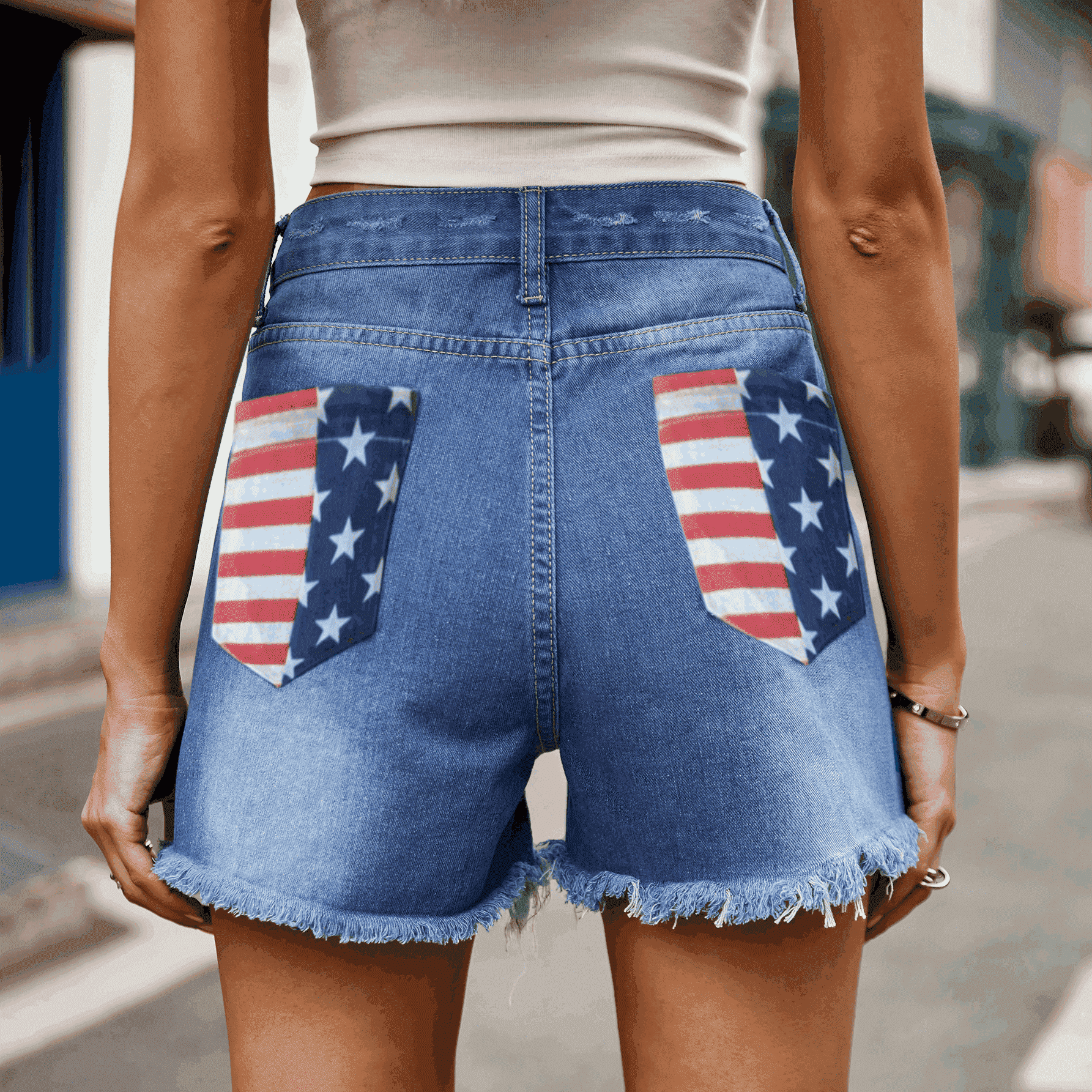 US Flag Distressed Denim Shorts - Blue / S - Women’s Clothing & Accessories - Shorts - 1 - 2024
