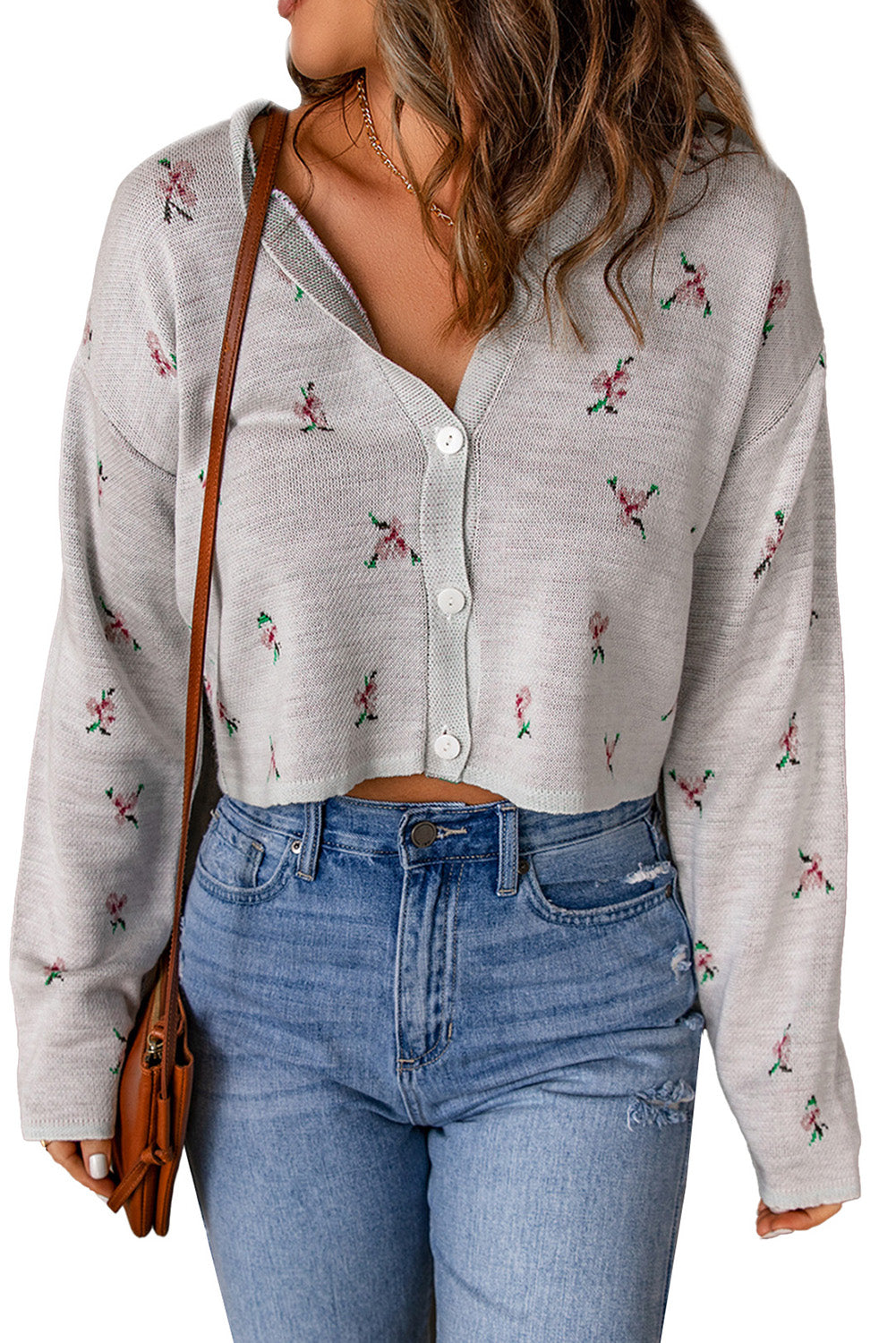 Floral Button Down Cropped Cardigan - Women’s Clothing & Accessories - Shirts & Tops - 7 - 2024