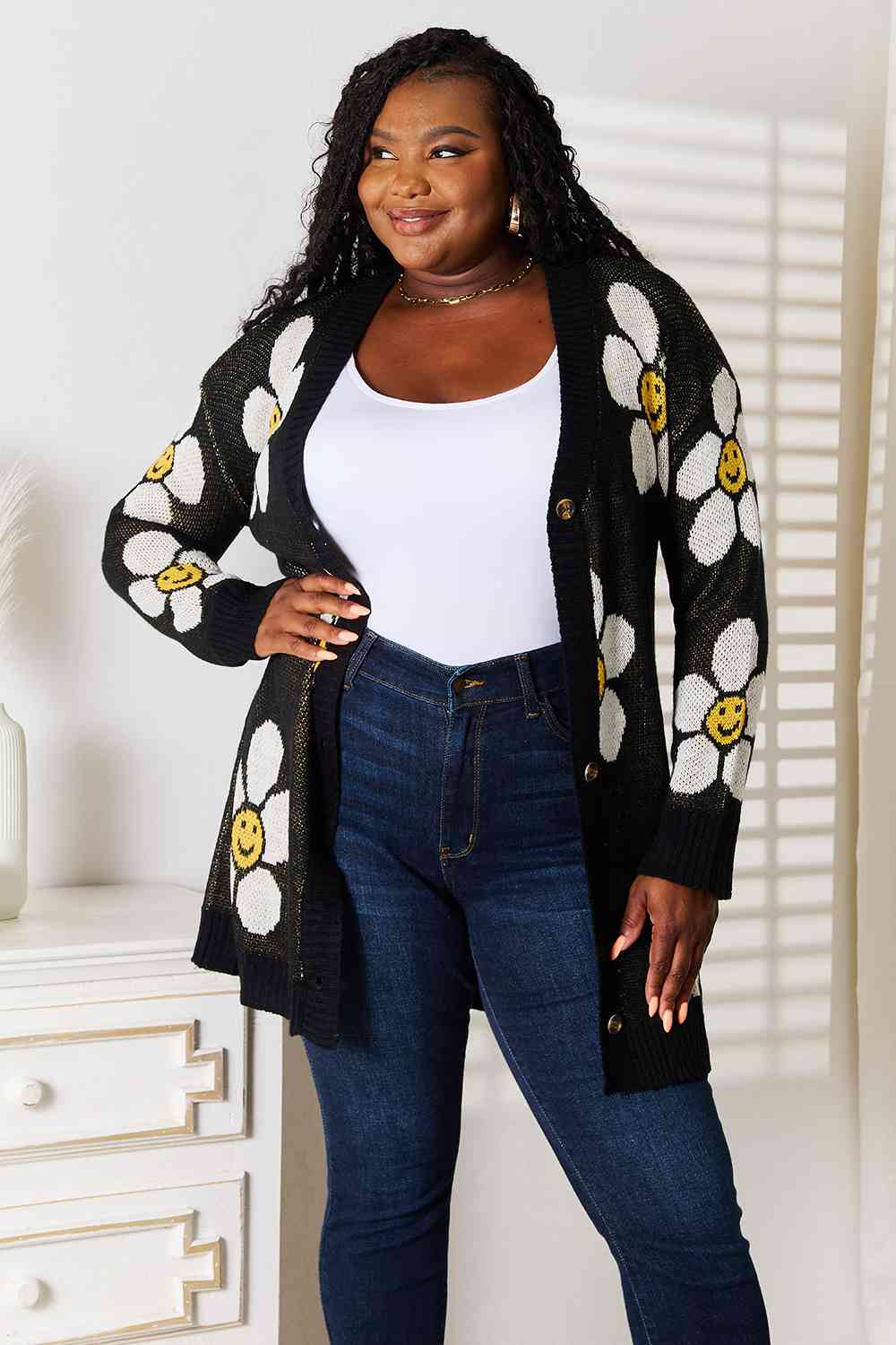Floral Button Down Longline Cardigan - Women’s Clothing & Accessories - Shirts & Tops - 6 - 2024