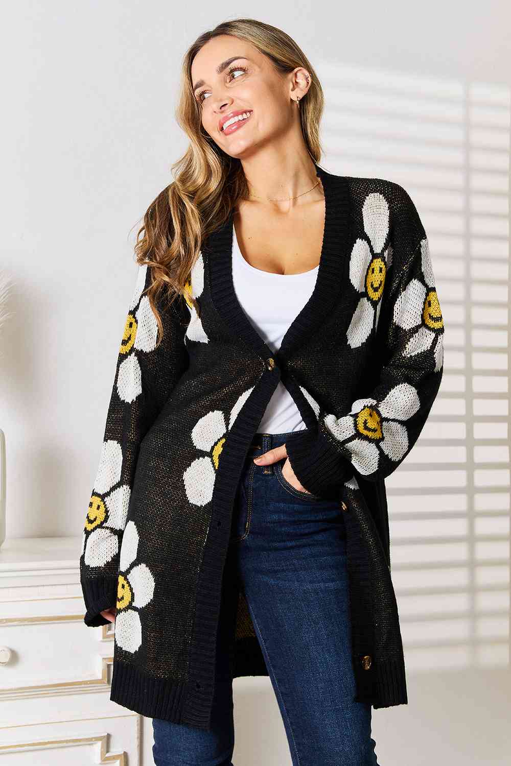 Floral Button Down Longline Cardigan - Women’s Clothing & Accessories - Shirts & Tops - 3 - 2024