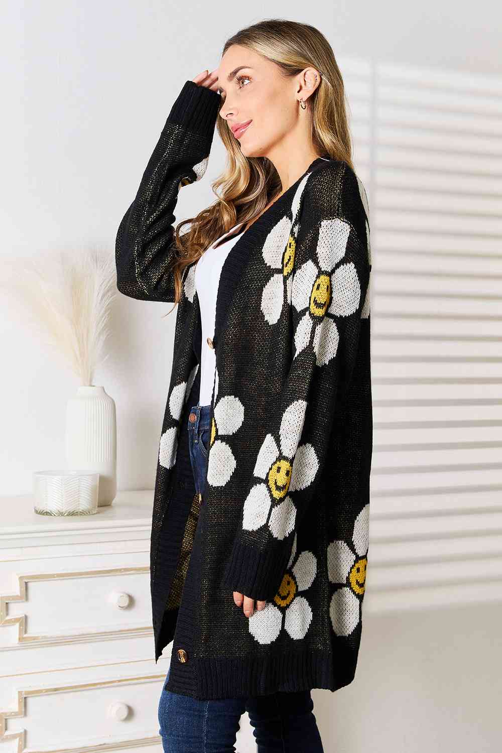 Floral Button Down Longline Cardigan - Women’s Clothing & Accessories - Shirts & Tops - 4 - 2024