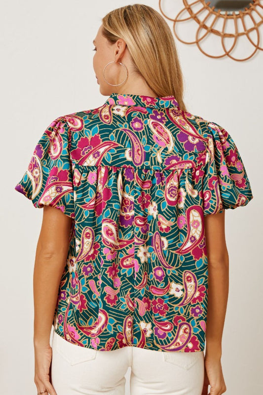 Floral Collared Neck Short Sleeve Blouse - Women’s Clothing & Accessories - Shirts & Tops - 2 - 2024