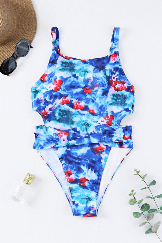 Floral Cutout Sleeveless One-Piece Swimsuit - Blue / S - Women’s Clothing & Accessories - Swimwear - 1 - 2024